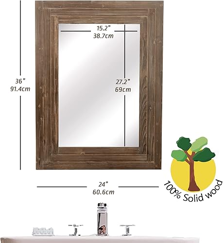 Miniatura 5 de FUIN Espejo rectangular de 24 x 36 pulgadas con marco de madera rústica para colgar en la pared, espejo decorativo para baño, dormitorio, tocador,