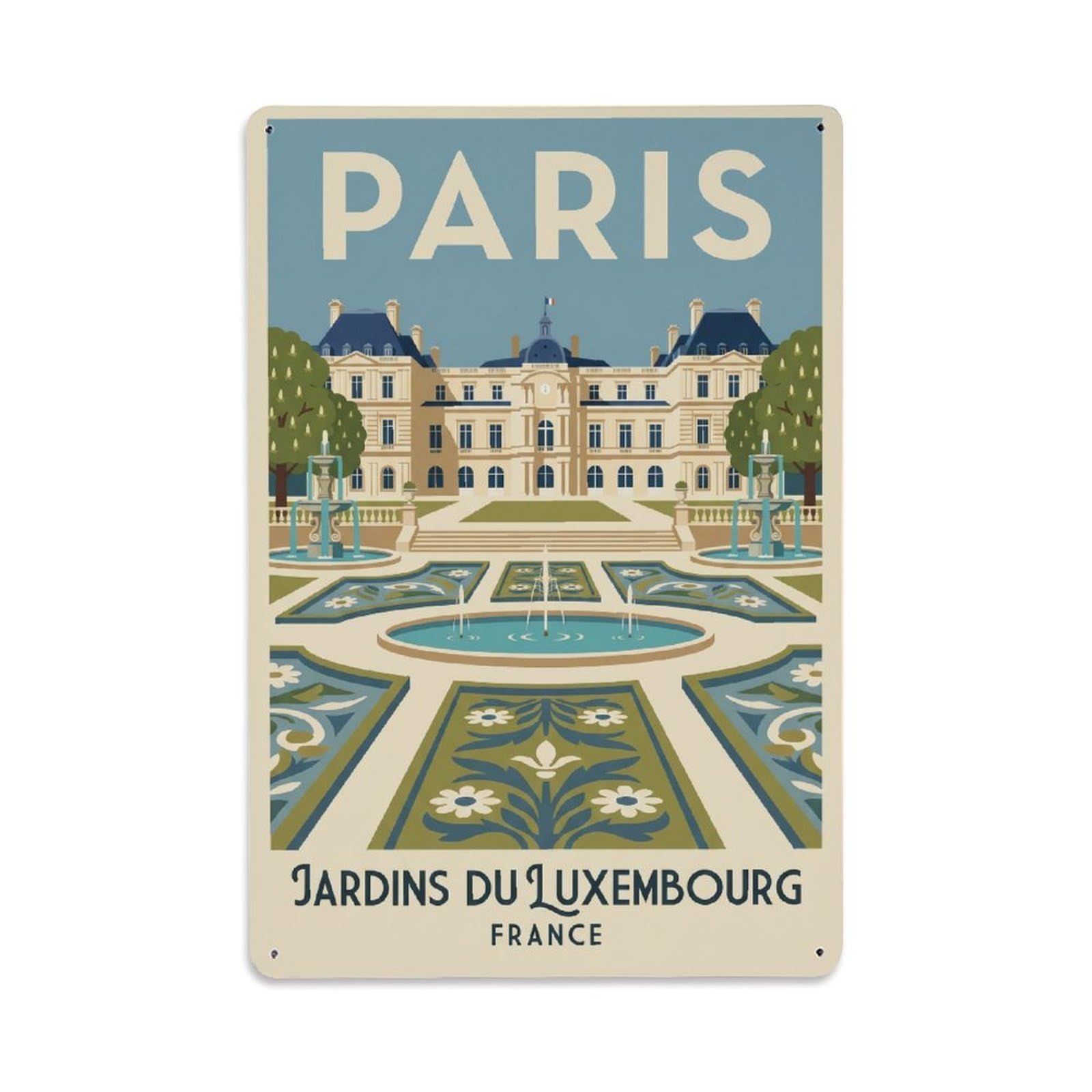 Vintage Travel Paris Luxembourg Gardens Clean France Metal Tin Sign Plaque Wall Decor for Cafe, Club Bar, Office, Home Garden Metal Poster 8x12Inch