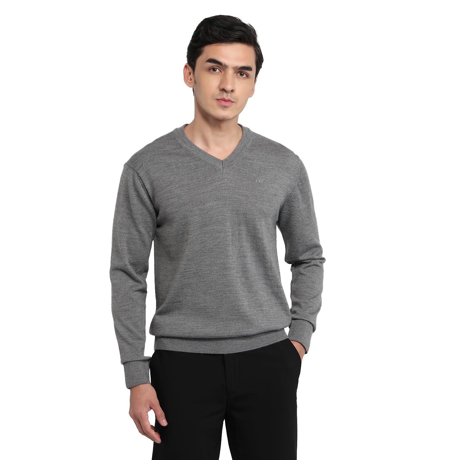 colorplus Men Regular Fit Plain Pattern Marino Wool Acryalic Blend Full Sleeve V Neck Casual Sweater-picture-34