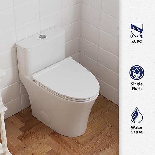 Miniatura 4 de DeerValley Inodoro compacto de una pieza alargado, inodoro moderno con asiento de cierre suave de cerámica brillante para espacio de baño pequeño