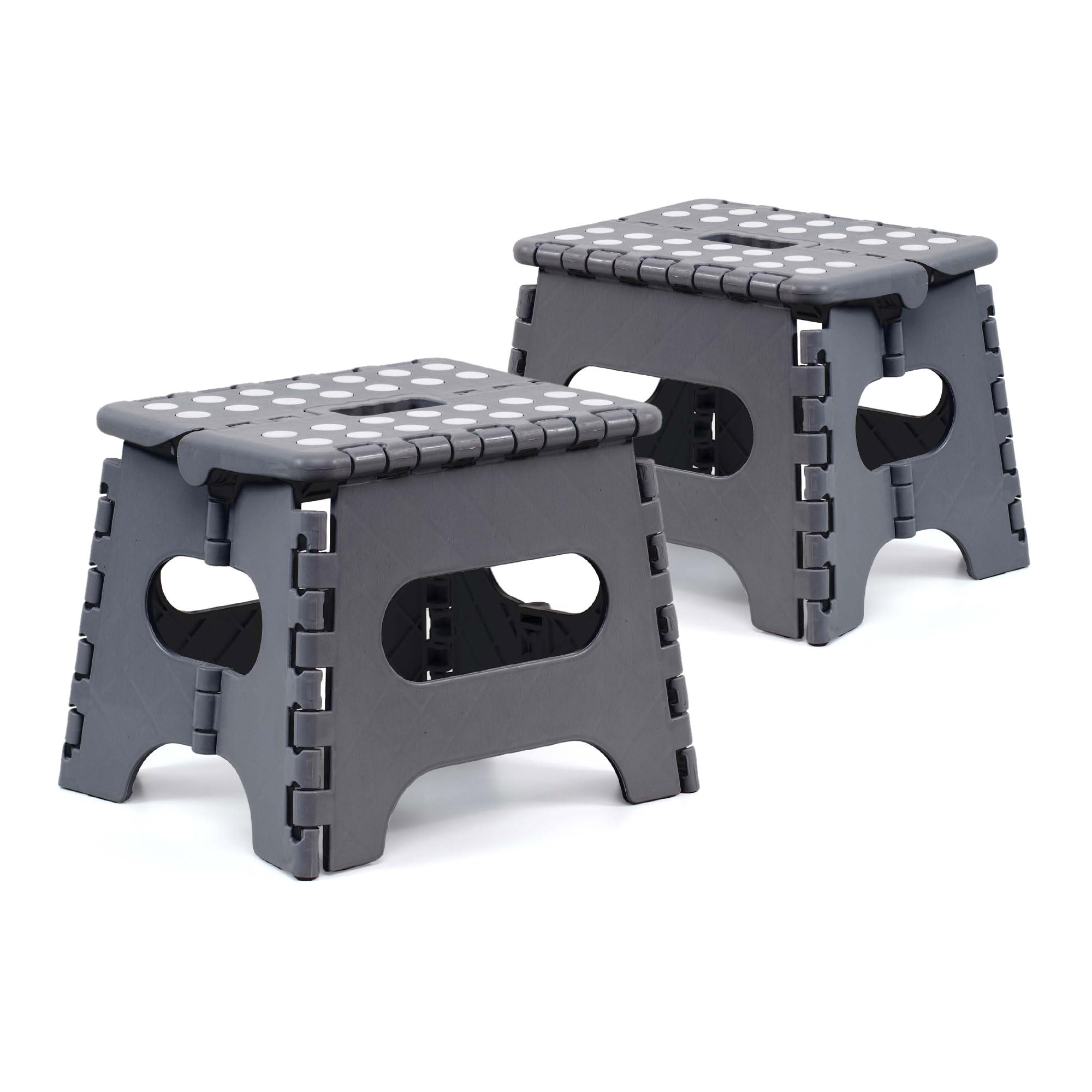 The Secret Home - Pack de 2 Taburetes Plegables Multiusos - Escalera Antideslizante de PVC - Altillo para Cocina, Baño o Dormitorio (Negro, 21x17x18)