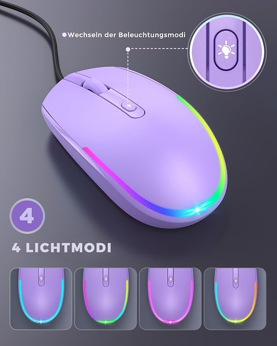 seenda Wired Mouse PC Computer Mouse with Wired 1600 DPI USB Mouse Wired for Laptop/PC/Computer/Mac (Purple)