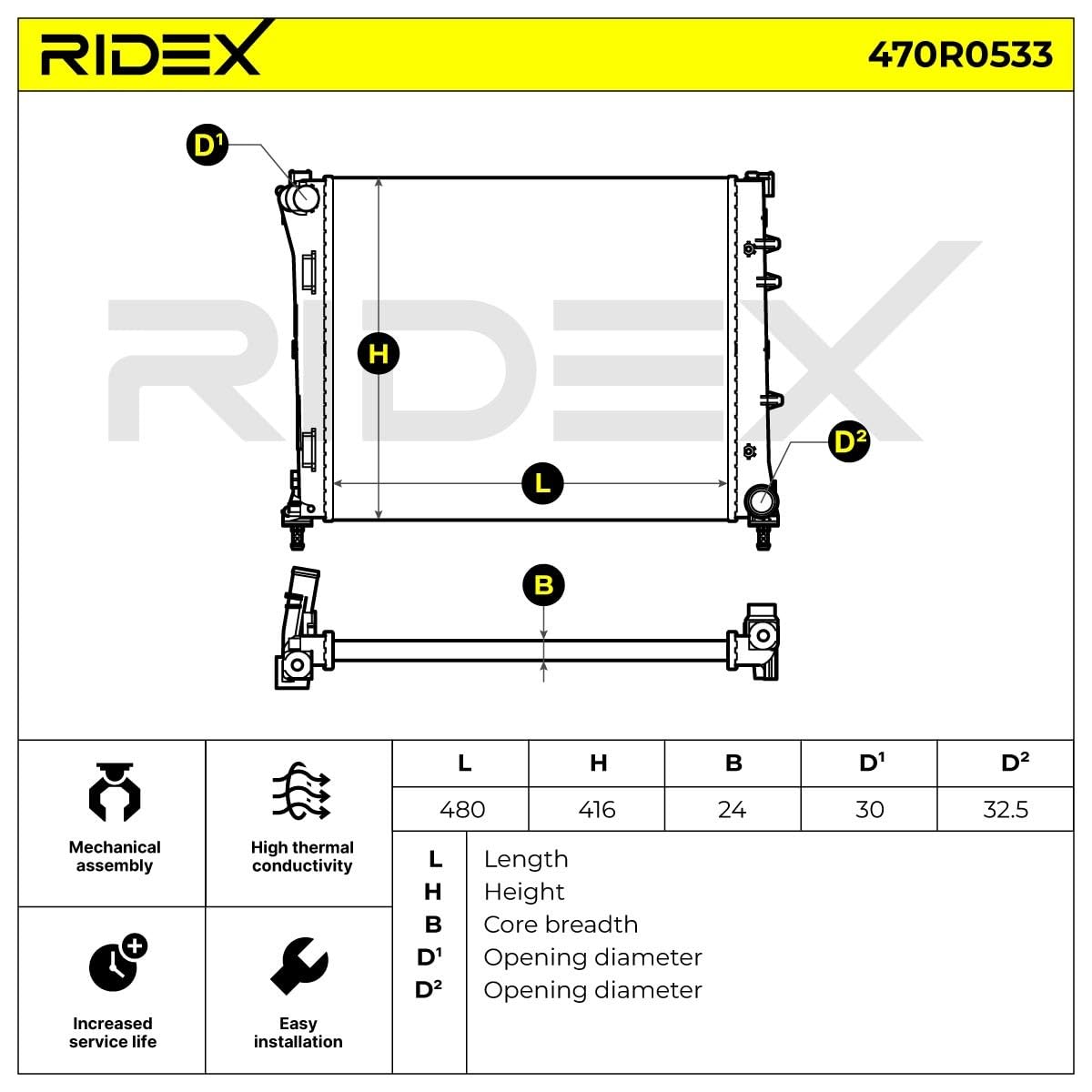 RIDEX 470R0533 Radiatore motore Compatibilità con FIAT 500 312