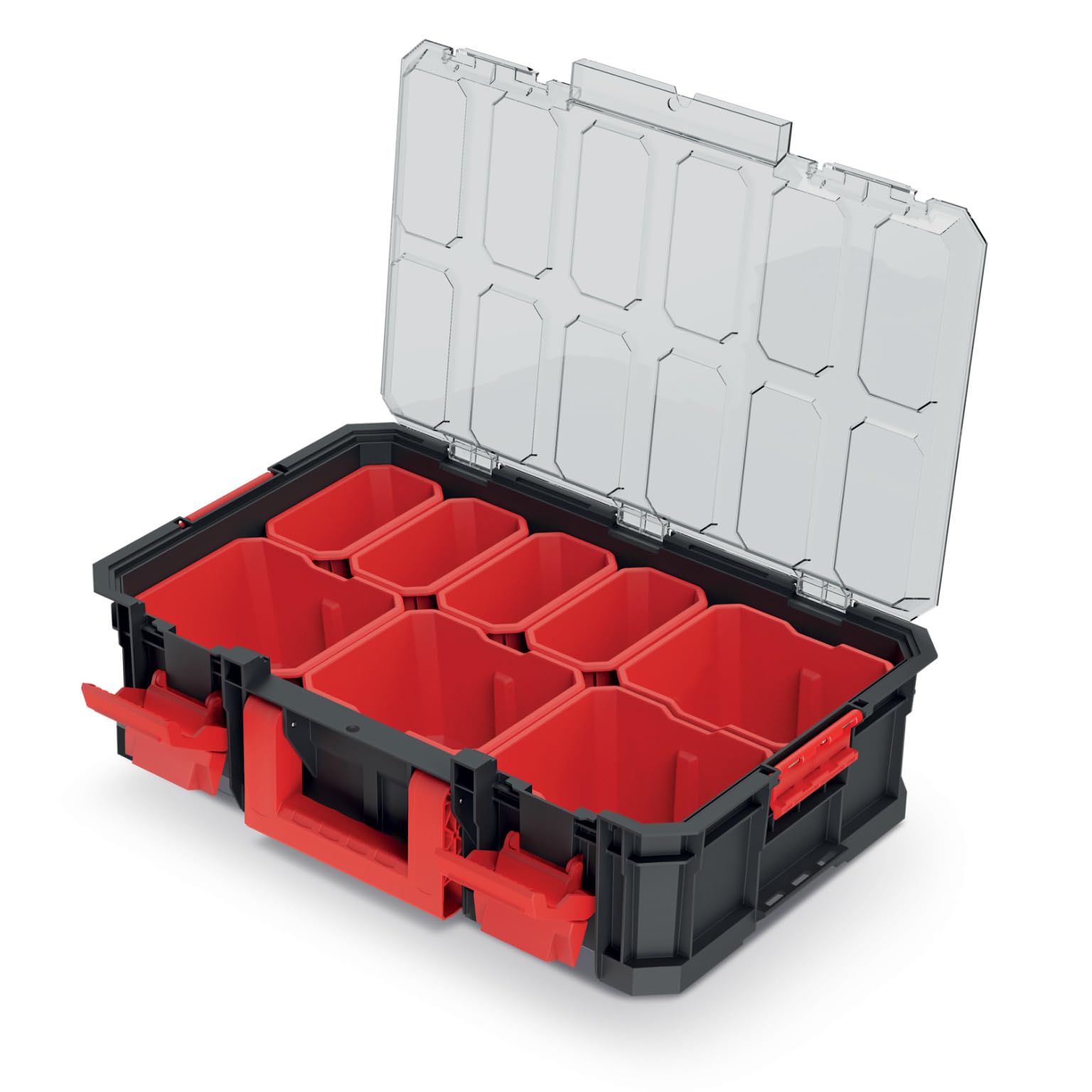 B2C Modular Storage Tool Box On Wheels Large Mobile Tray Compartment Stackable Lockable Portable Workshop Garage Equipment Organizer (Box with cubes and lid)