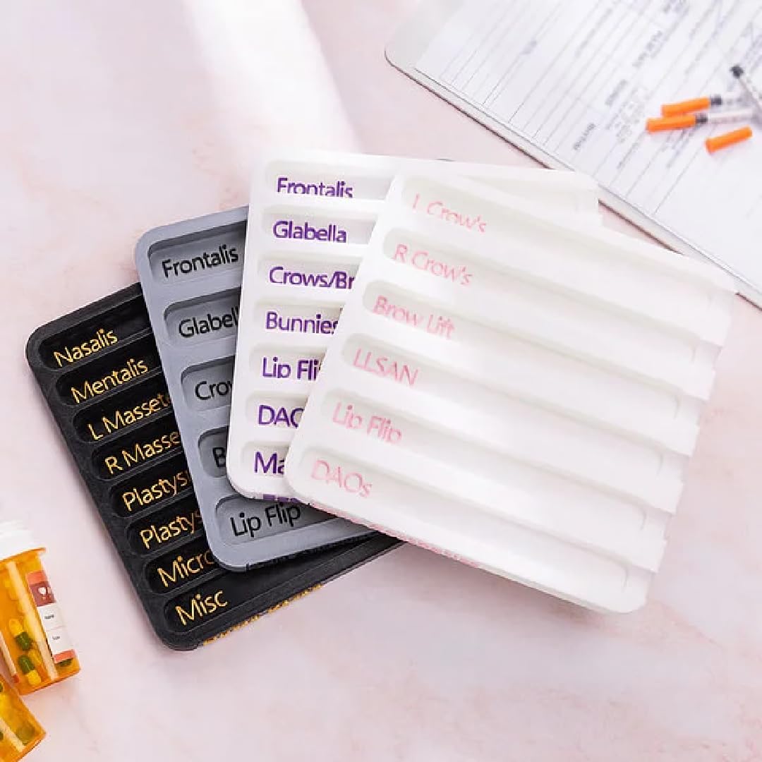 Callie Aesthetic Practitioner Syringe Tray with 8 Slots Label, Vial Holder/Syringe Tray Combination for Aestheticism and Nurses