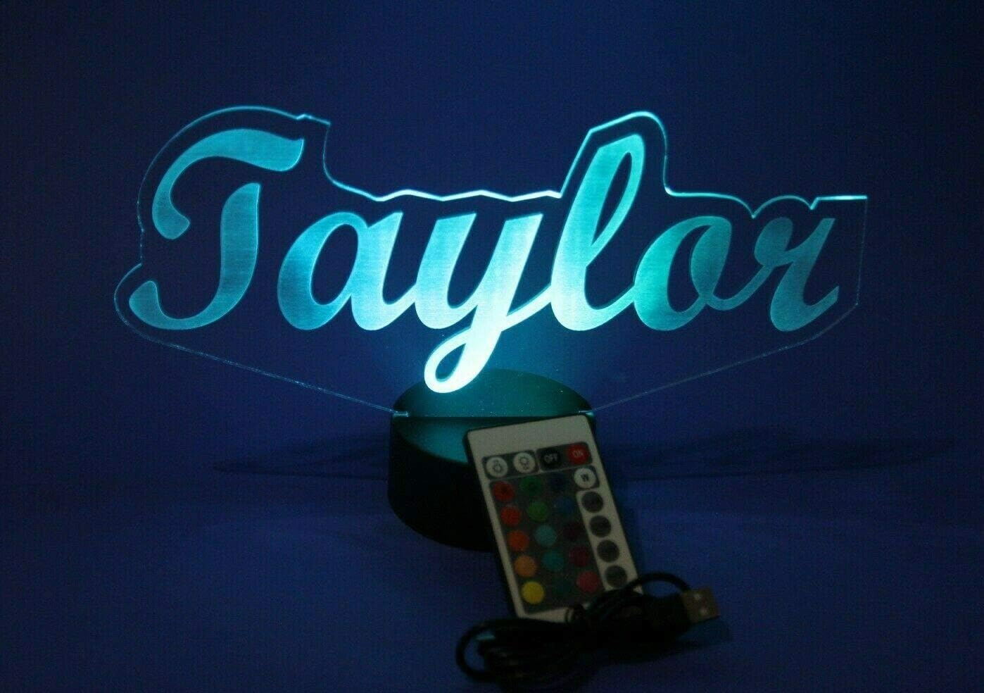 MIRROR MANIA Name Night Light Up Lamp Shape LED Personalized Create Your Own Any Name Custom Made Desk Table Lamp, 16 Color Changing Options, Birthday, Christmas, Holiday Gift Idea, Made in America