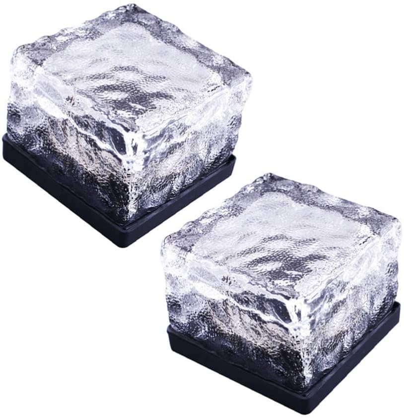 zhonghua Solar Brick Ice Lights, Solar Landscape Light Ice Cube Light Solar Ground Lights Waterproof for Garden Solar Glass Brick Lights (2 Pack, White)