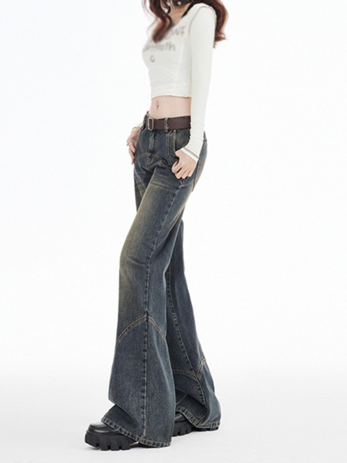 Pantaloni Donna Vintage a Zampa d'elefante Larga Casual Lunghi