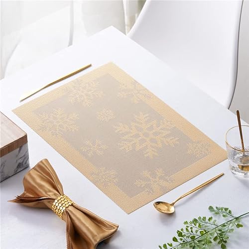Moulaelos Platzsets, 6er Set Platzsets Abwaschbar mit Untersetzer, PVC Abgrifffeste Hitzebeständig Platzdeckchen, Gewebte Platzdeckchen für den Küchentisch, 45cmx30cm, Gold Cover