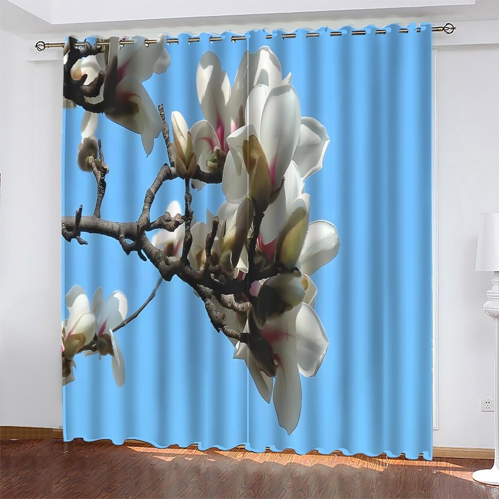 Genérico Dekoracyjne Zasłony Magnolia Biała-Nieprzezroczyste Termiczne 2 sztuki 140x145cm, izolowane zimno/ciepło do salonu i sypialni z pierścieniami AJ237