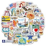 zheyistep 200PCS US Travel Stickers USA State Stickers for Scrapbooking Laptop Luggage, Watercolor America City Iconic Landmark National Park Decals for Journal Water Bottle