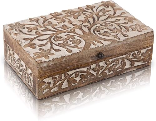 Gran regalo de cumpleaños, caja de joyería decorativa de madera hecha a mano, organizador de joyas tallado en árbol de la vida, caja de recuerdos,