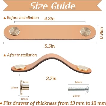 4 Pack Leather Drawer Pulls Beige Cabinet Handles 3.7 inch Dresser Knobs Cabinet Door Handle, Faux Leather Pulls for Dresser, Closet, Kitchen Cupboard (3.7in Hole Center, Beige)
