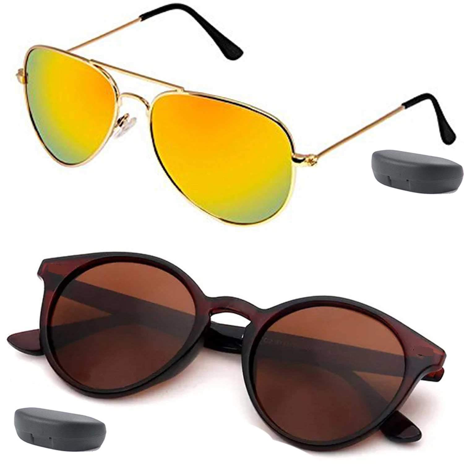 Y&S Unisex UV Protected Sunglasses For Mens Womens In Green And Brown Combo Of 2 Man Woman Sun glasses Goggles Set (Z9UW-SAYB-H3P4)