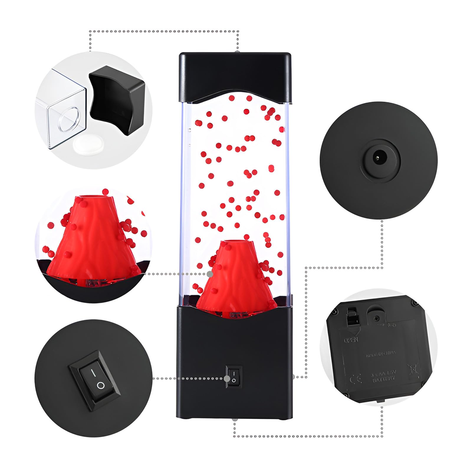 Syfunlv Lavalampe,Roten LED Vulkan Nachtlicht,Aquarium Nachttischlampe,USB Desktop Schlaf Lichter,Kreativität Stimmungslicht,für Innenbereich Zuhause Schlafzimmer koration Geschenke (Stil 2)