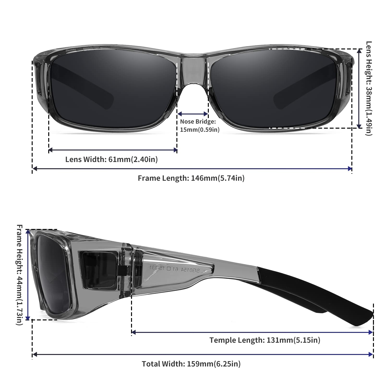 GEGURI Fit Over Glasses Polarized Sunglasses for Men & Women, Stylish Wrap Around Design Sun Glasses 100% UV Protection