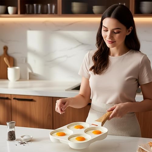 Miniatura 8 de Sartén antiadherente de 4 agujeros de granito Tortilla y mini sartén para panqueques Sartén para huevos de desayuno de 4 tazas para inducción y