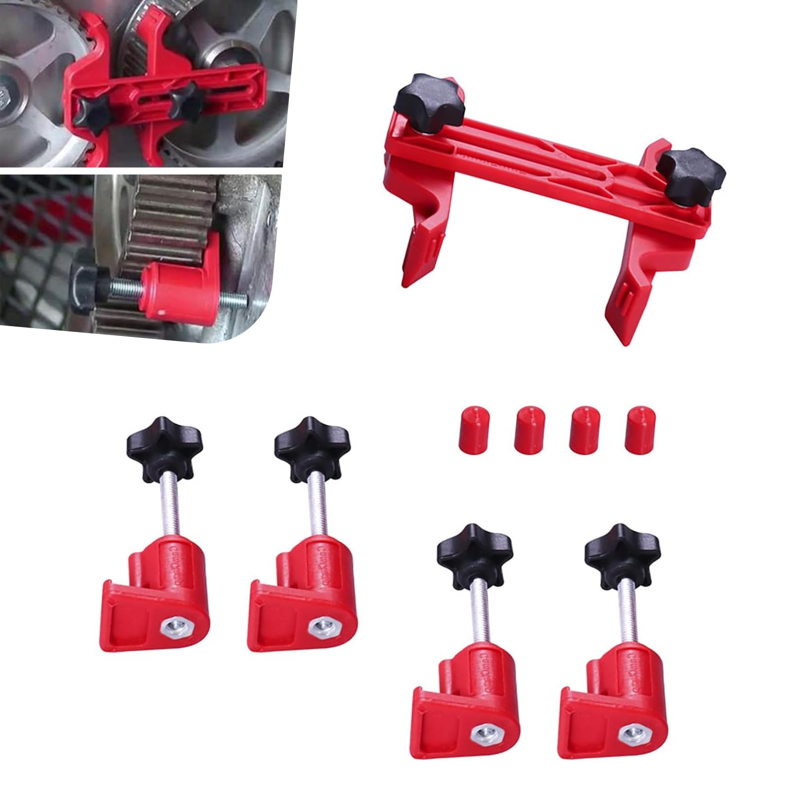 9 PCS Car Cam Locking Tool, Camshaft Timing Locking Tool, Main Camshaft Engine Timing Retainer Gear and Bracket Accessories, Nylon Anti-Slip Locking Device, Unviersal for Most Cars (Red)