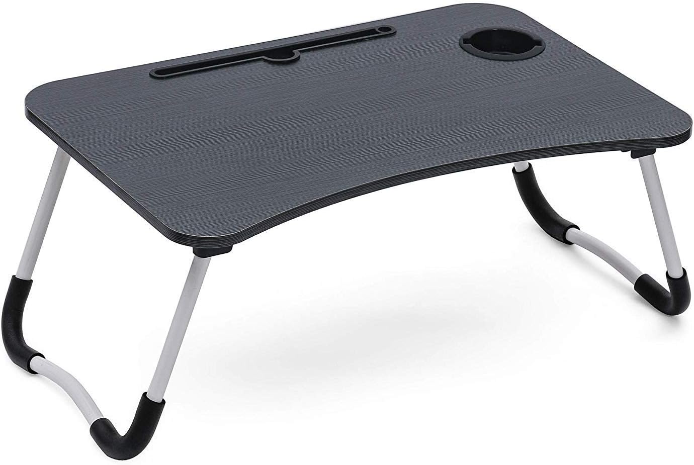 Techzere Engineered Wood Laptop Table Bed Study Table Writing Table Bed Table Breakfast Serving Tray for Sofa Bed with Foldable Metal Legs with Mobile Dock Stand 60X28X40 CM Blackwood