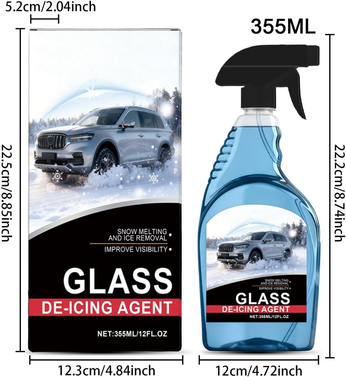 Windshield Deicer Spray | 12fl.oz Defroster Glass Cleaner - Windshield De Icer | for Truck Frost Windscreens Mirrors Headlights Locks