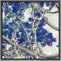 SIGNWIN Framed Canvas Wall Art Blue Jacaranda in Springtime Landscape Trees Oil Painting Impressionism Traditional Scenic Expressive for Living Room, Bedroom, Office - 16x16 inches