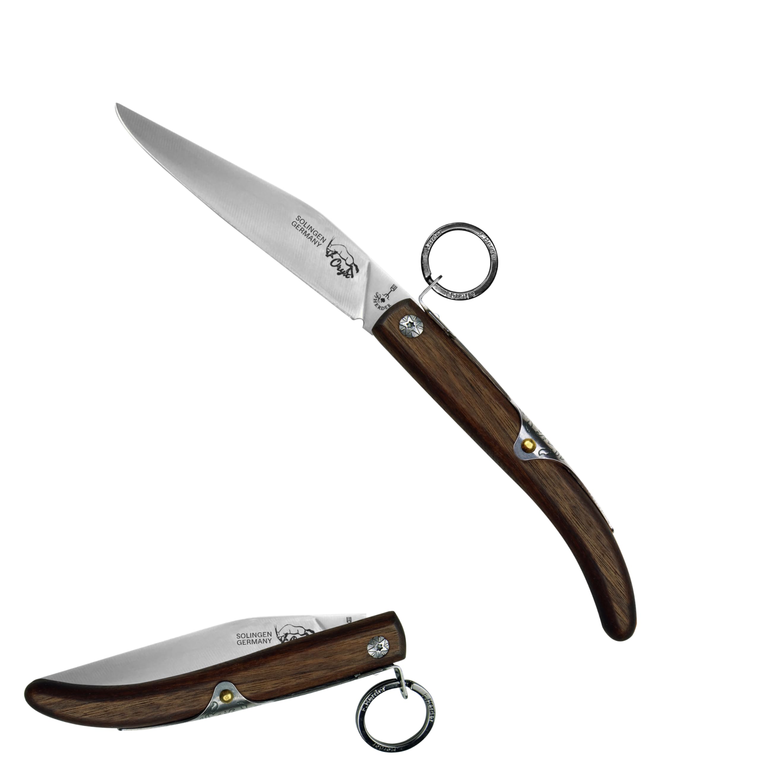 Original Oryx Taschenmesser/Steakmesser, Ring-lock Forkbrand aus Solingen - Walnuss, Premium, 11 cm Klingenlänge, einklappbar