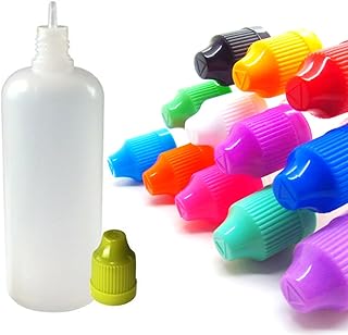 120mL LDPE Plastic Thin Tip Dropper Bottles - 12 Colors Childproof Cap Free Mini Funnel Squeezable Bottles (12 Pack, Multi Color Caps)