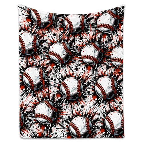 Baseball Blanket, Cozy Soft Throw Gifts for Boys, Cool White Flannel Throw Blankets for Bed Travel, 50x60 Inches