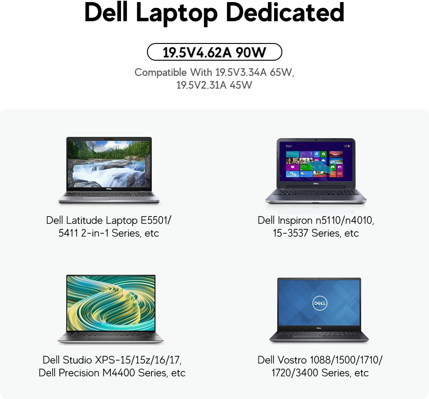 19.5V 90W Car Charger for Dell Latitude E4310 E4300 E5400 E5500 E5510 I nspiron D630 D830 5480 D820 D620 D610 D520 Vostro 3510 3540 3400 3790 DC to DC Laptop Power Supply Adapter 7.4 * 5.0mm Plug