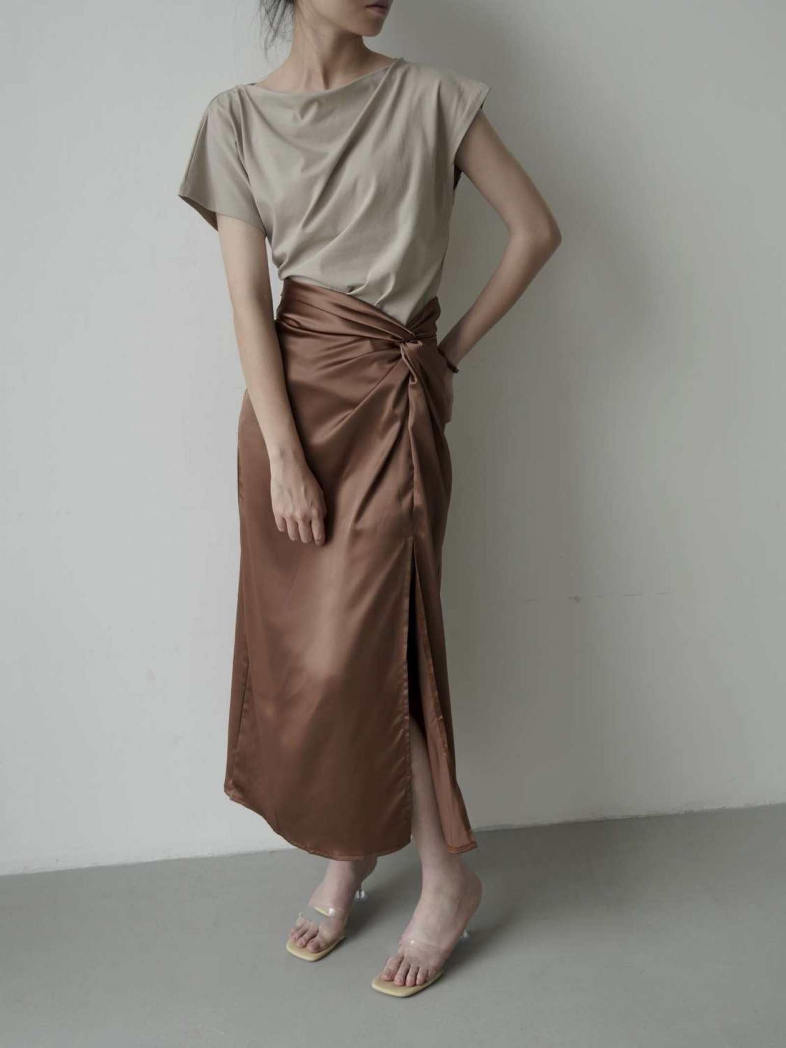 Jupe De Hanche Taille Haute en Satin Marron pour Femme - Conception Croisée Texturée D'Été Jupe Sexy À Fente Latérale sur Le Genou, Jupe Trapèze À La Mode Et Douce pour La Peau,Coffee,
