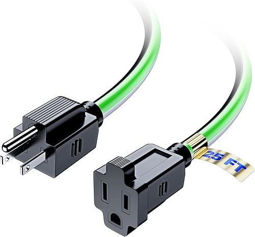 Miniatura 1 de Maximm Cable de extensión de 25 pies, cable de extensión para exteriores, calibre 16, cable de extensión resistente (negro, blanco y verde) con