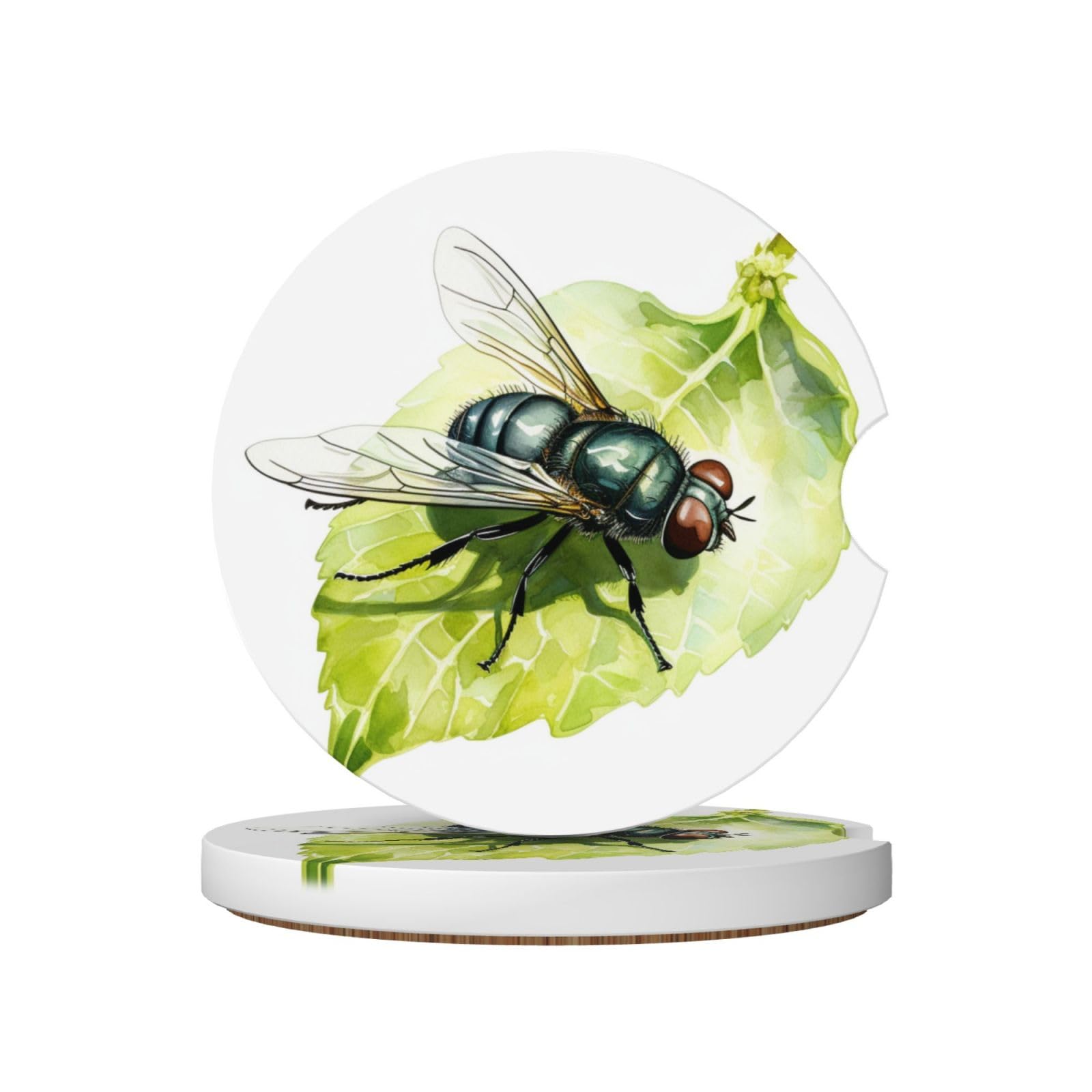 Fly On A Leaf Ceramic Coasters,2pcs