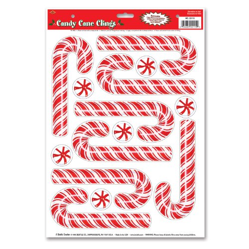 Beistle 22115 Candy Cane Clings, 12-Inch by 17-Inch Sheet