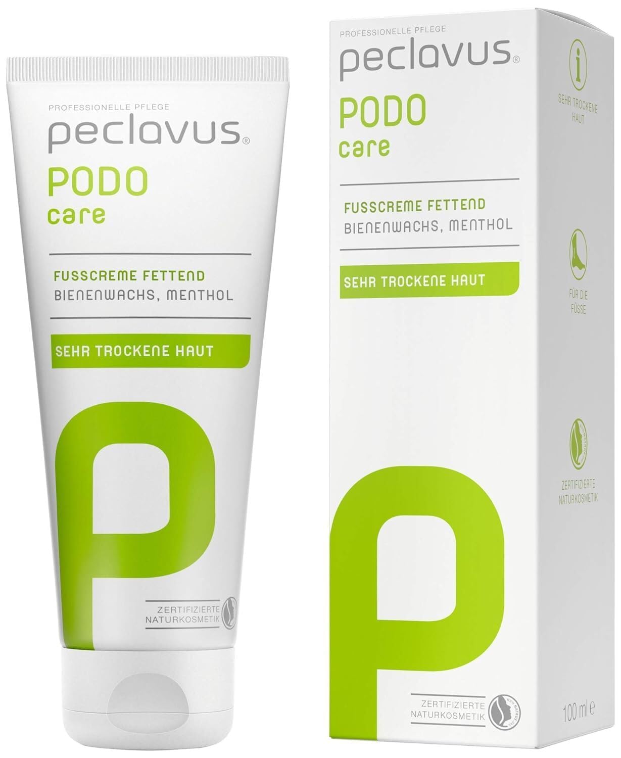 peclavus PODOcare Fußcreme fettend – Intensive Pflege für sehr trockene & rissige Füße mit Bienenwachs, Menthol & Kampfer, NATRUE-zertifizierte Naturkosmetik 3 Tuben je 100 ml