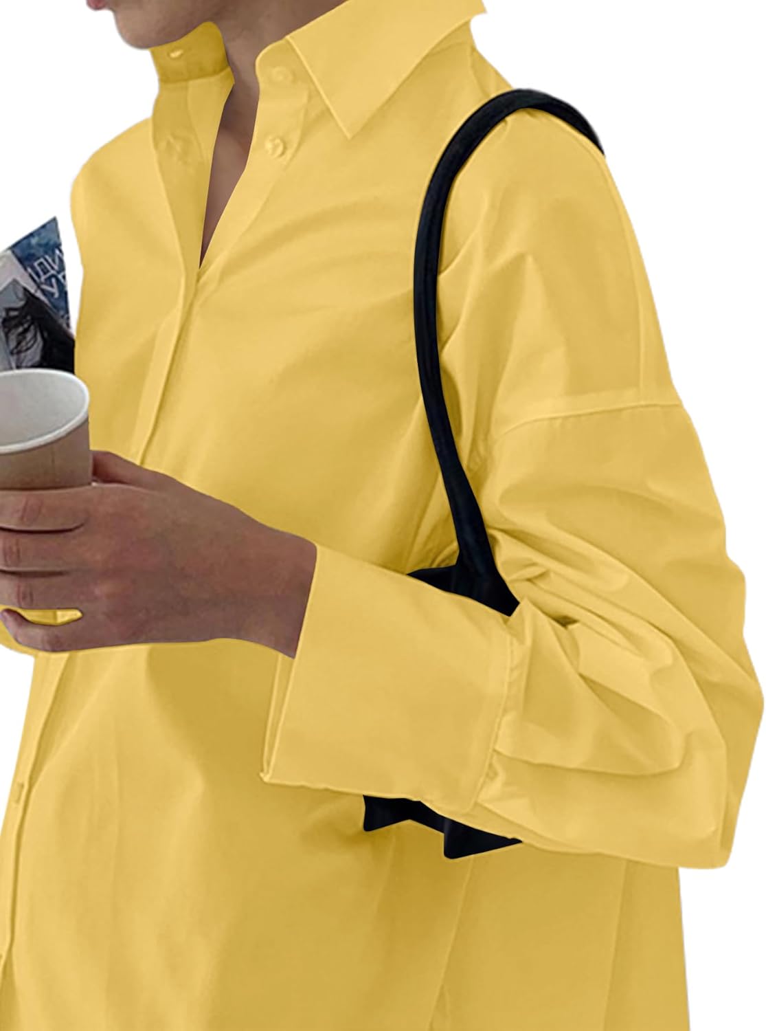 LYANER Women's Casual Shirt Dress Collar V Neck Button Down Loose Long Sleeve Mini Dresses - Image 3