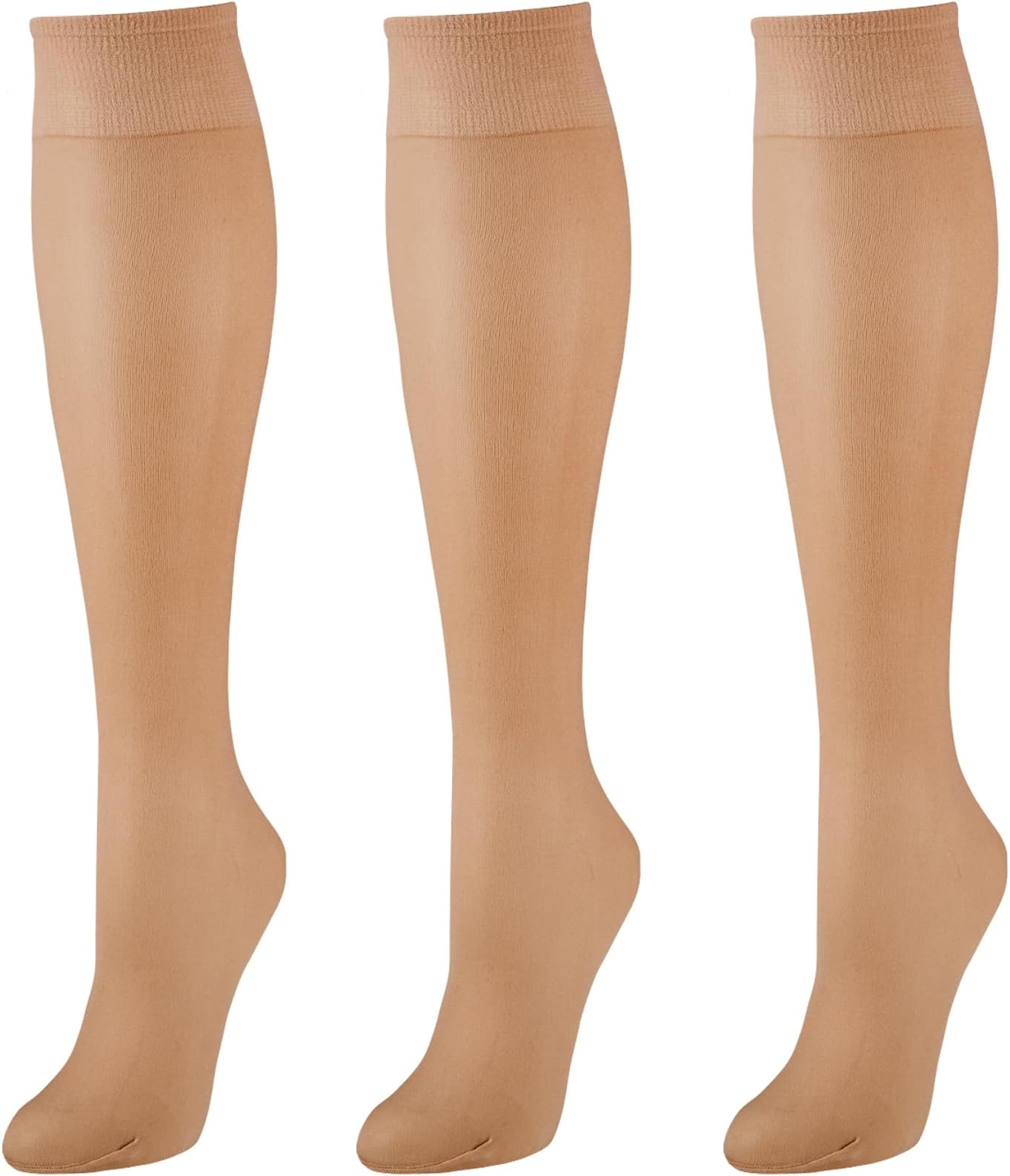 EMEM Apparel Women's Ladies Plus Size Queen Sheer Support Knee High Stockings 3-Pack Suntan 1X