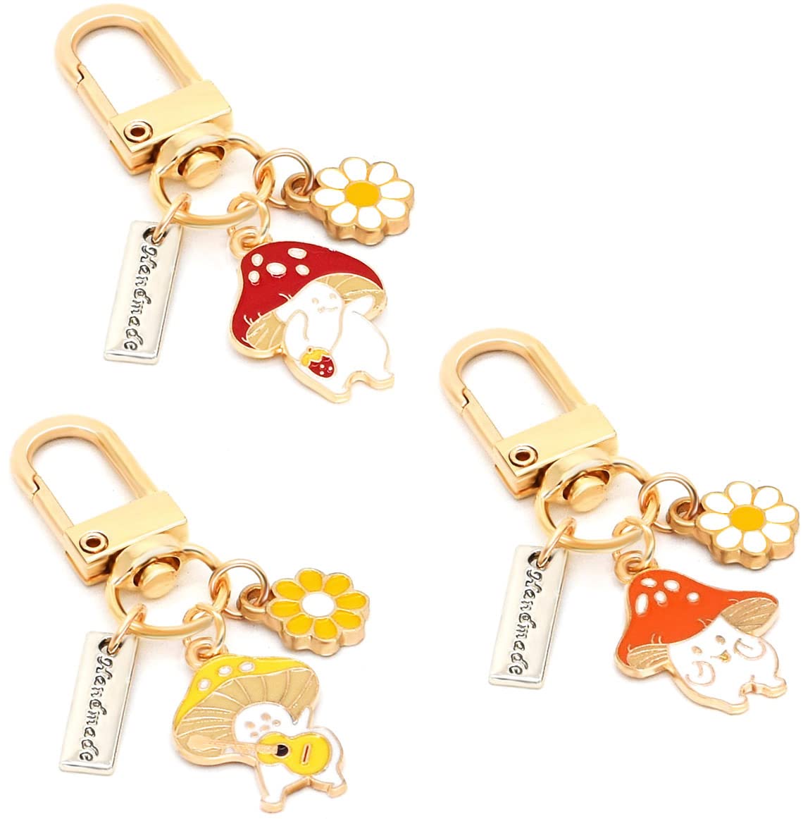 HOSBY 3 Pcs Cute Mushroom Keychains for Women, Bag Charms Key Chain Car Key Ring Pendant for Purse, Handbag Bag, Earphone Case Decoration Accessories