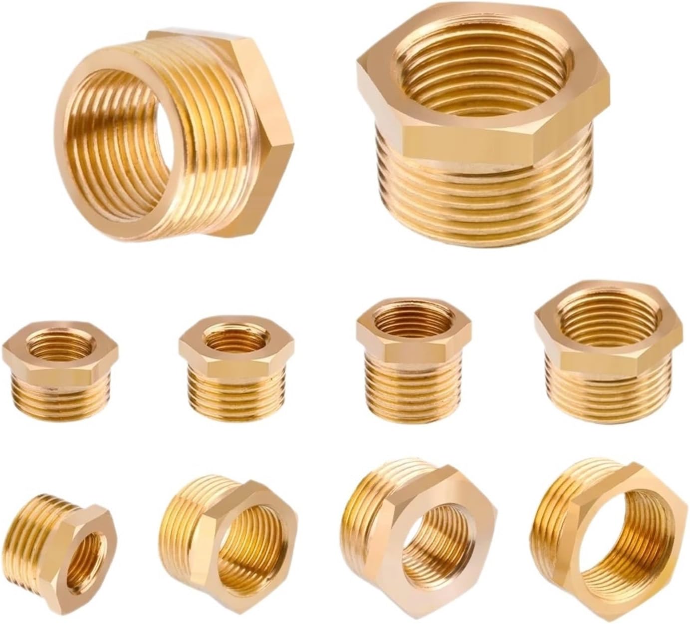 2pcs Brass Hose Fitting Hexagon Reducing M/F 1/8" 1/4" 3/8" 1/2" 3/4" Male to Female Conversion Connector Adapter(Male 04 to Female 01)