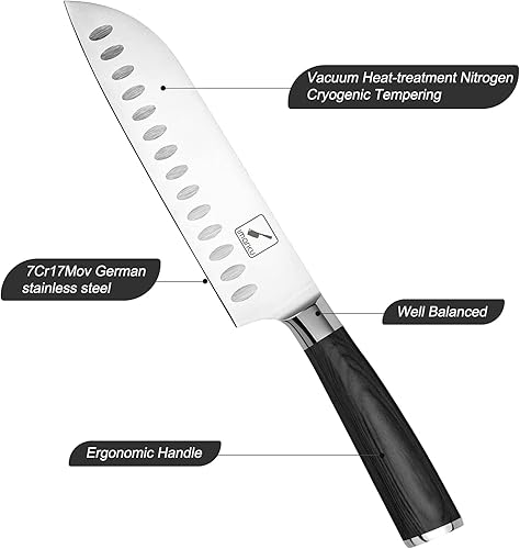 Vista 56 de Cuchillo Santoku, cuchillo de cocina de 7 pulgadas, cuchillo de cocina japonés ultraafilado, cuchillo de chef japonés de acero inoxidable alemán