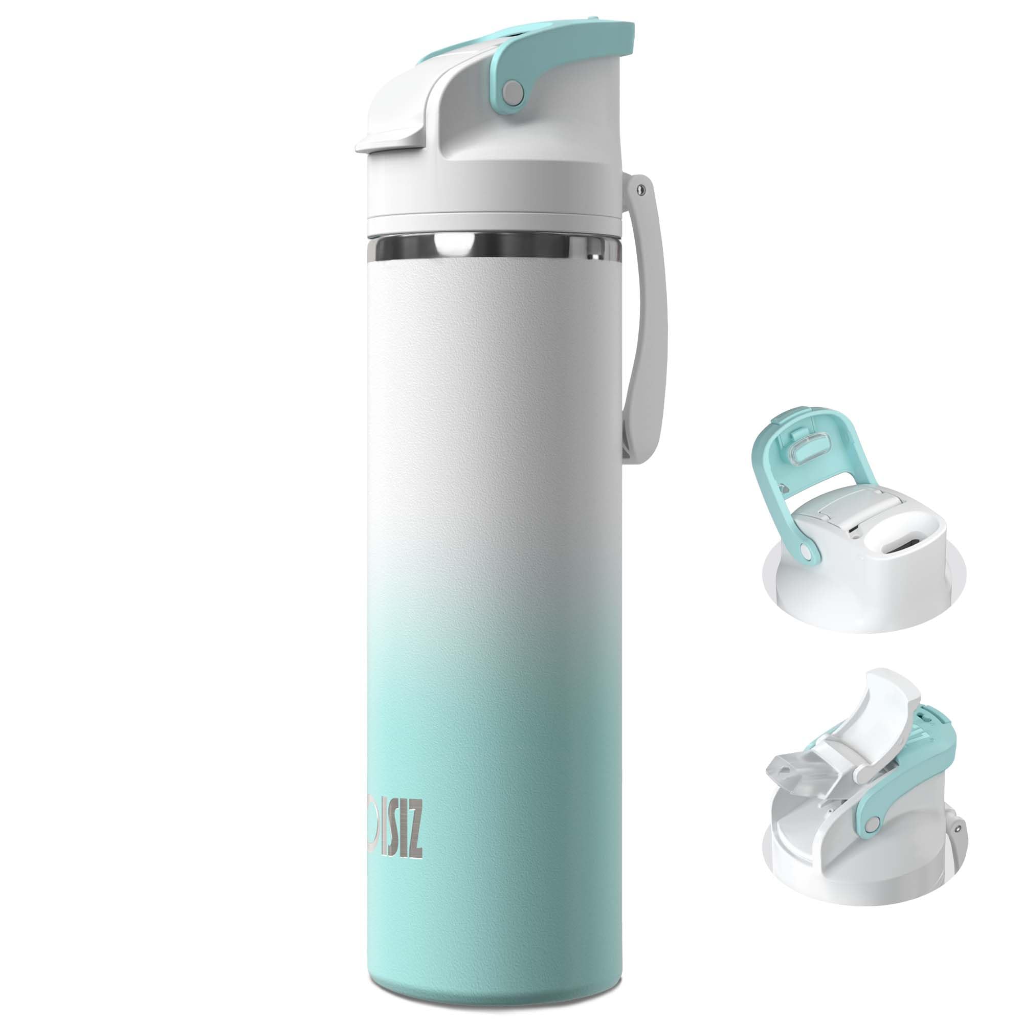Botella de agua aislada con tapa 2 en 1, botella de agua de acero inoxidable de 24 onzas con boquilla de popote y remolque, termo al vacío con mango portátil y popote de silicona, a prueba de fugas,