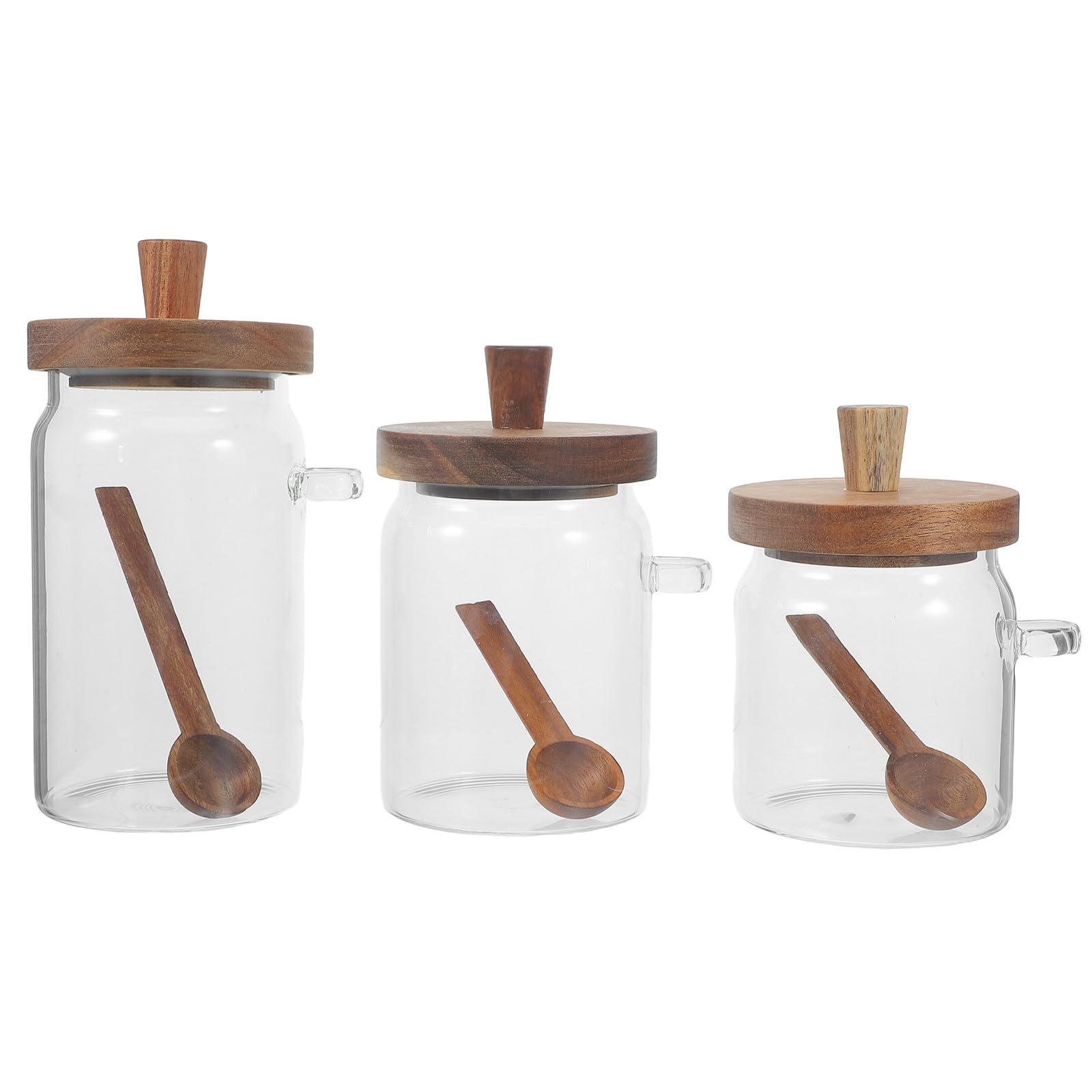 Juego de 3 envases para cápsulas de detergente - Dispensador de Vidrio para detergente en Polvo con Cuchara de Madera y Tapa hermética - Frasco Transparente hermético para Granos de café y