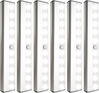 Vista 1 de Paquete de 6 luces LED con sensor de movimiento, 10 luces LED para armario operadas por batería, barra de luz nocturna magnética adhesiva, luz LED