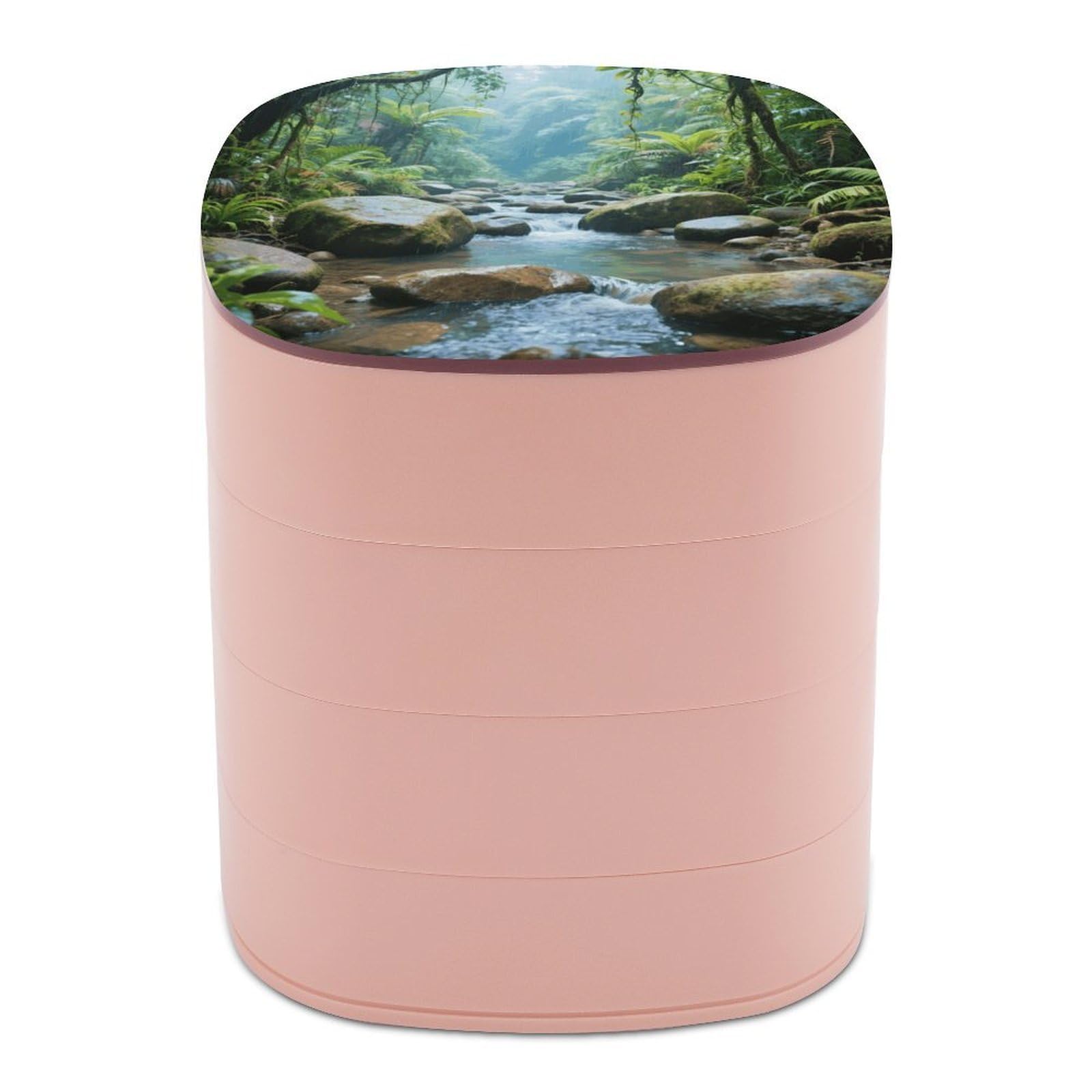VstaDank Rainforest Stream Beach Jewelry Case Women Portable Travel Jewelry Box Rotating Jewelry Organizer with Mirror Multi-Layer Necklace Ring Earring Storage Box for Bracelets Rings