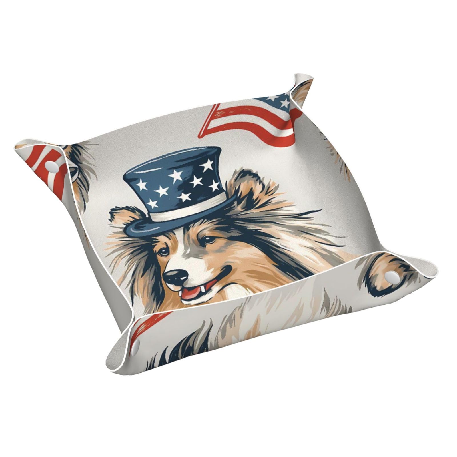 HLBSDM Serene Australian Shepherd with Star Hat Tray Men's Leather Valet Parking Portable Entrance Trays Bedside Storage Box