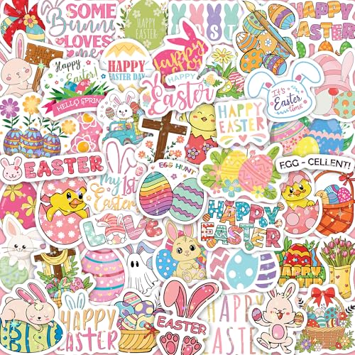 Easter Day Stickers, Holographic Sparkly Bunny Eggs Hunt Decal, Waterproof Rabbit Spring Flowers Sticker for Traditional Festival Decoration, Gift Idea for Easter (A)