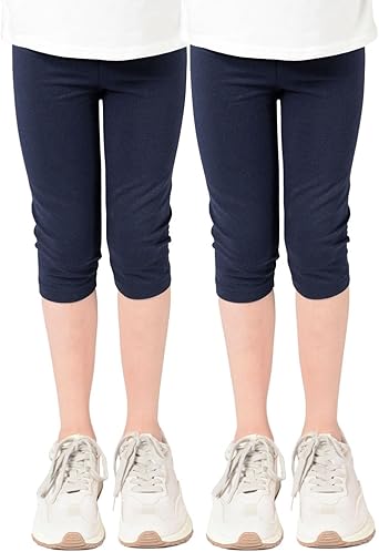 L&K-II 2723 Legging voor meisjes, 3/4 broek, capribroek van katoen, schoolkleding, leeftijd 4-18 jaar, Verpakking van 2 zwart, 146/152 cm