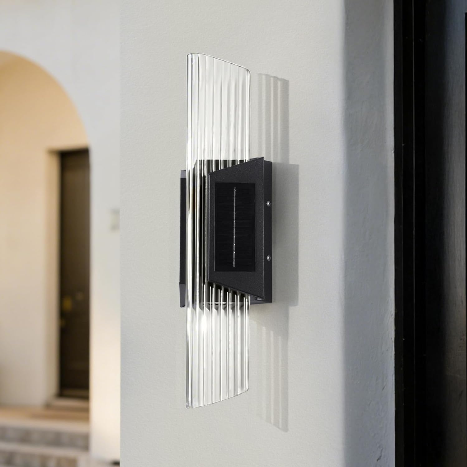 Glass Solar Outdoor Wall Lights Modern, 20.5" Outdoor Sconce Lights, Exterior Lighting Fixtures, 3000K Front Porch Light, Large Garage Exterior Solar Wall Sconce for Outside House Patio