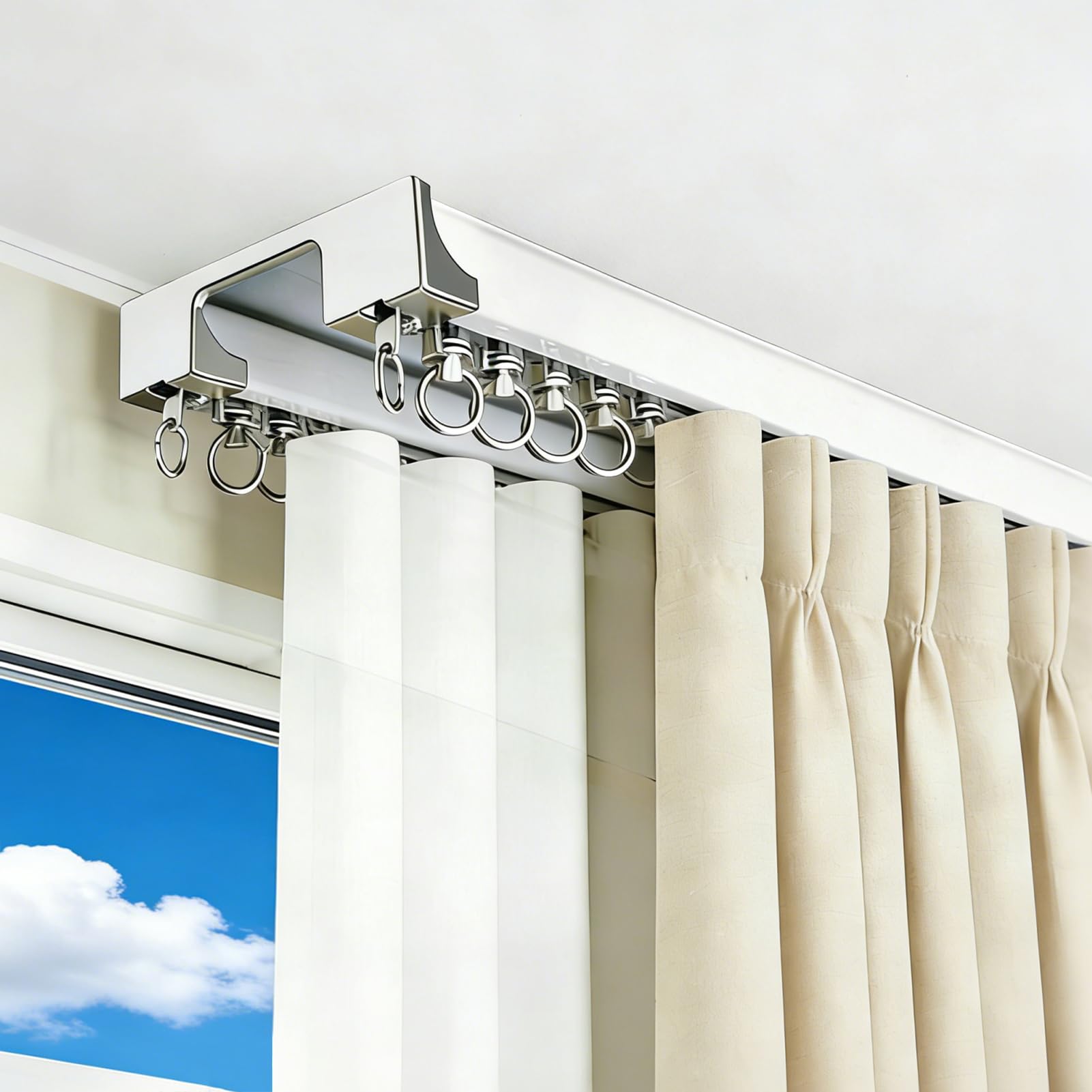 Rail de Rideau Double Silencieux, Double Rails de Rideaux(Blanc,230 cm) | Aluminium, pour Salon, Chambre, Bureau,Blanc