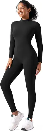 Women’s Long Sleeve Bodysuit Romper Jumpsuit Leotard Tummy Control Yoga Workout Outfit