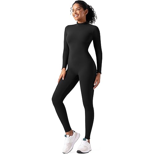 speerise Women Bodysuit Rompers Long Sleeve Jumpsuits Leotards One Piece Tummy Control Yoga Workout Outfits